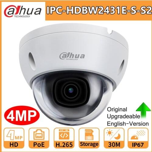 Dahua IPC-HDBW2431E-S-S2 IP Camera HD 4MP Original PoE IR 30M Micro SD Card Slot H.265 IP67 IK10 Upgradeable Dome Camara Webcam