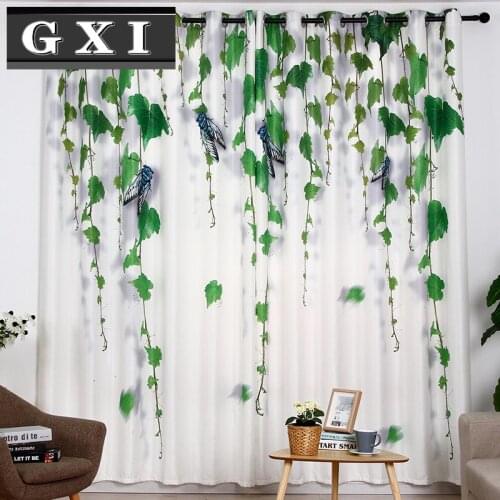 GXI Green Leaves Curtains for Living Room Kichen Thermal Insulated Window Drapes Door Home Garden Decor