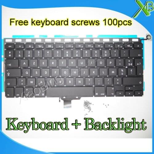 Brand New For MacBook Pro 13.3" A1278 AZERTY FR French keyboard+Backlight Backlit+100pcs keyboard screws 2008-2012 Years