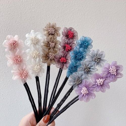 Vintage Flower Hairpins Bun Hairstyle Hair Stick Women Elegant Hair Scrunchies Flower Hair Maker Tools Fashion Hair Accessories
