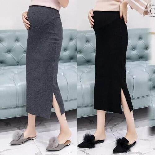 2020 Maternity Skirts New Cotton Knitted Spring Autumn Mid-length Skirt with Side Slits High Waist Hip Skirts for Pregnant Women