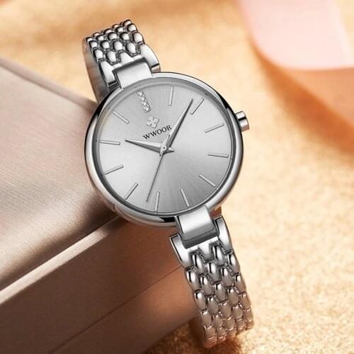 Reloj Mujer WWOOR Luxury Silver Bracelet Watch For Women Top Brand Classic Quartz Women Wrist Watch Dress Exquisite Watches Girl
