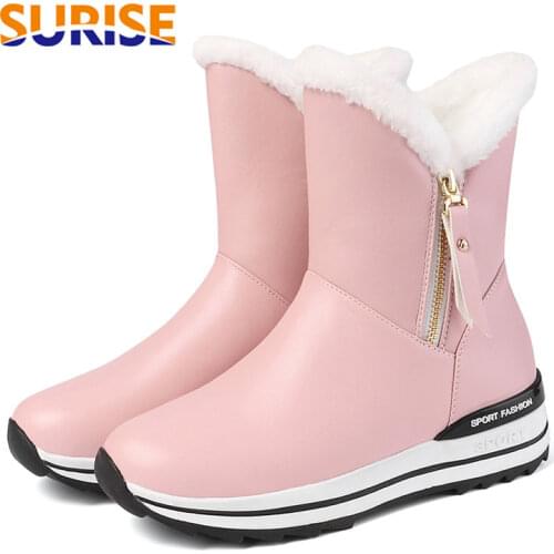 Plus Size Winter Warm Fur Women Platform Snow Boots Pink White Blue Casual Travel Outdoor Lolita Zipper Wedge Heels Ankle Boots