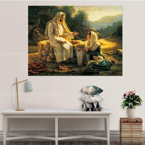 Famous Painting Jesus and The Samaritan Woman Canvas Painting Posters and Prints Wall Art Pictures for Living Room Home Decor