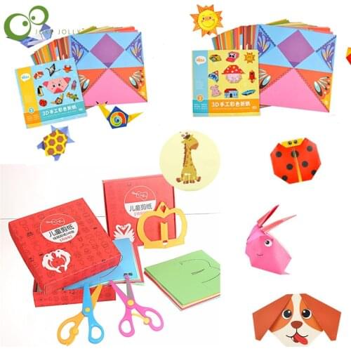 1 set Kindergarten Children Handmade DIY Cut Origami Colored Paper Material Package Toy Set to Send Scissors WYW