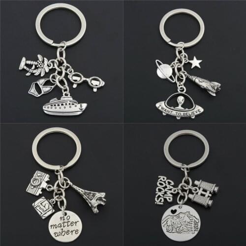 1pc Camp Rocks Words Keychains Beach Jewelry Earth Charms No Matter Where Keyring For Travel Gift