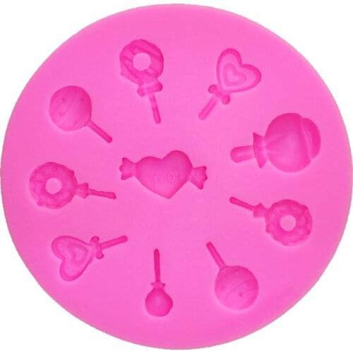 1PCS Mini heart lollipop Love chocolate cake decorating tools DIY Donuts fondant silicone mold Polymer Clay Resin Candy T0397