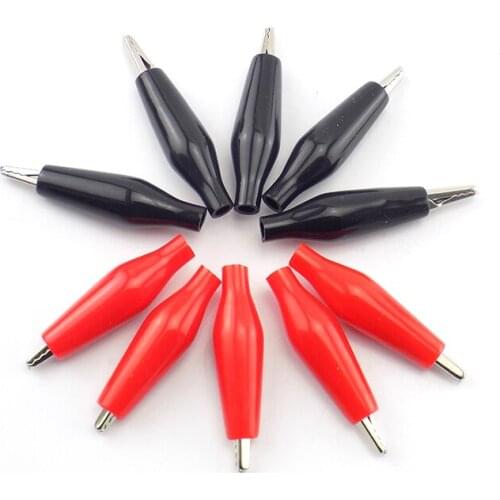 10pcs 28MM Metal Alligator Clip Crocodile Electrical DIY Test Clamp for Testing Probe Meter Black Red Plastic cover