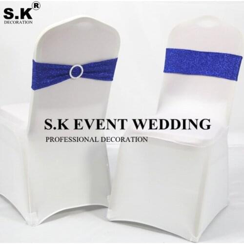 100pcs Lot Sequin Chair Sash Spandex Band Chair over Tie Bow For Wedding Banquet Event Decoration