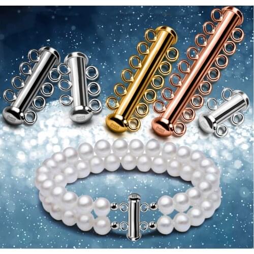 2-8 Multilayer 925 Sterling Silver Tube Slide Clasp For Multiple Strand Bracelet Necklace End Buckle Connector Jewelry Accessory