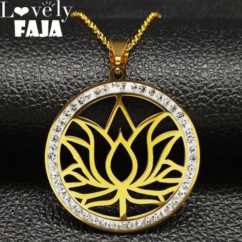 2021 Fashion Lotus Crystal Stainless Steel Necklaces for Women Gold Color Necklaces Pendants Jewelry colgantes mujer moda N1859