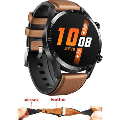 22MM Leather Wrist Strap For Xiaomi Amazfit GTR 47MM 47 Stratos 2 2S 3 Pace Band For Huawei Watch GT 2 GT2 46mm Bands Silicon
