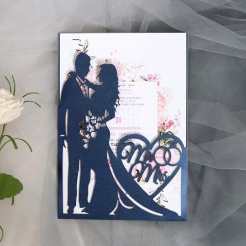 50pcs Bride And Groom Laser Cut Wedding Invitation Card Print Greeting Cards Valentines Day Wedding Decoration Party Supplies