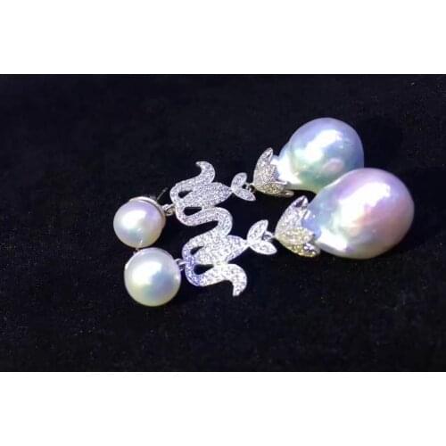 Baroque natural fresh water pearl drop earring 925 sterling silver with cubic zircon fine women jewelry free shipping