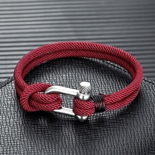 Nautical Men U shape Double strand Survival Bracelet Outdoor Rescue Emergency Rope Bracelet For Women Stainless Steel shackle