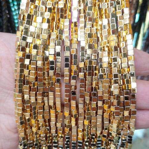 Natural Stone Hematite Loose Beads Colorful Plating Women Jewelry Making 4mm Square Cube Beaded for DIY Bracelet Necklace Parts