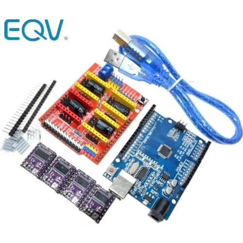 Free shipping cnc shield V3 engraving machine 3D Printe+ 4pcs DRV8825 driver expansion board for Arduino UNO R3 with USB cable
