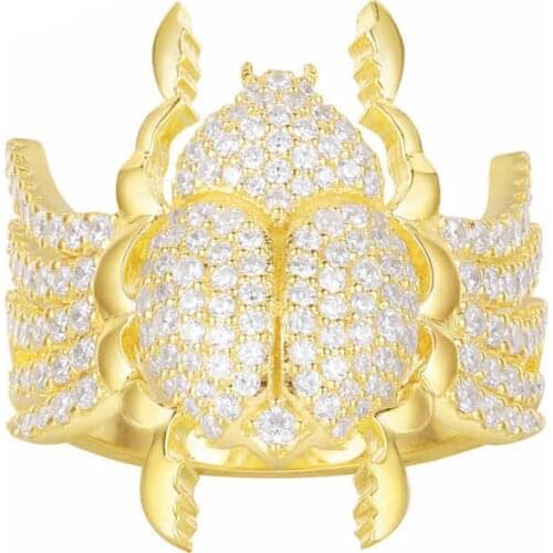 SLJELY Real 925 Sterling Silver Yellow Gold Color Micro Cubic Zircon CZ Scarab Ring Egyptian Fine Women Luxury Brand Jewelry