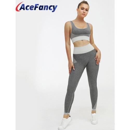 Acefancy Womens Seamless Yoga Set ZC2208 Squatproof Leggings + Push Up Sports Bra 2 piece Outfits Fitness Suit For Women