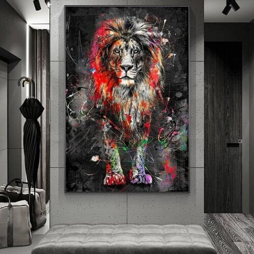 Colorful Lion Graffiti Canvas Painting Abstract Animal Wall Art Posters and Prints Cuadros Decorative Pictures for Home Design