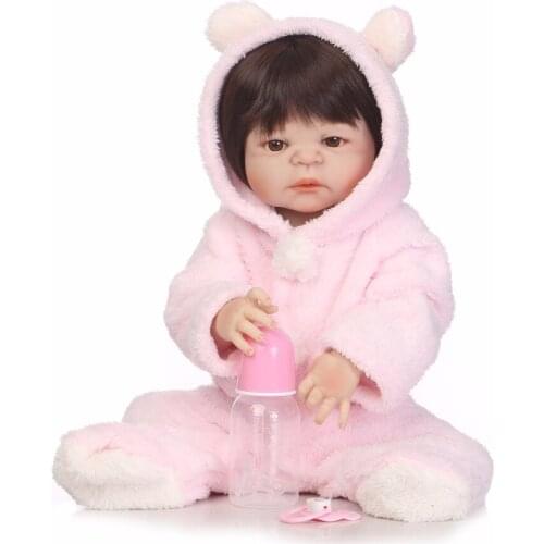 Full Silicone Vinyl Reborn Dolls 22inch 58cm Newborn Babies Doll Realistic Lifelike Baby with Pink Plush Clothes