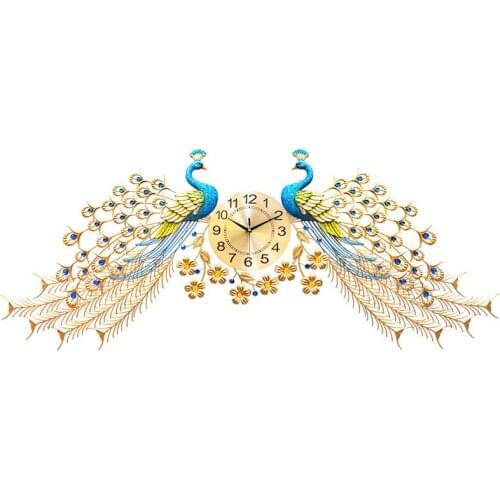 Love makeup wings flying peacock wall clock living room auspicious atmosphere luxury wall charts mute quartz decorative clock