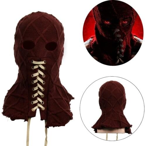 Movie BrightBurn Cosplay full Head Mask Red Hood Cosplay Scary Horror Creepy knitted Face Breathable Mask Halloween Props