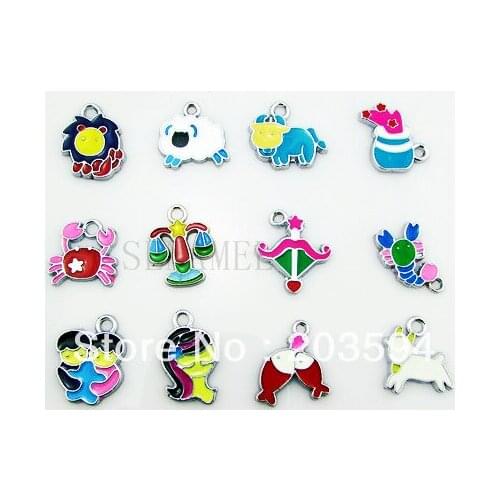 ME012 Wholesale 100Pcs/Lots DIY Alloy Mixed Enamel Twelve constellations Charms Fashion jewelry accessories, charms, pendants