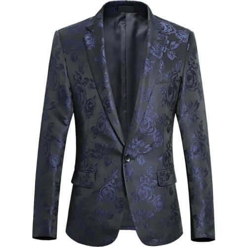 2021 spring and autumn Winter new mens youth suit embroidery rose jacquard slim suit single suit Coat