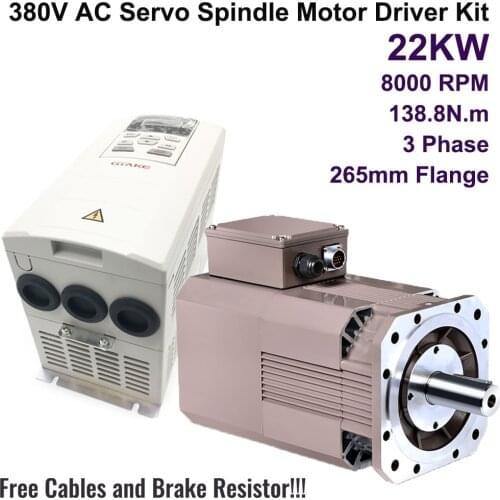 22KW 8000rpm AC Servo Spindle Motor Driver Set 138.8Nm 14.2kgf 20000Oz-in 265mm 3PH 380V Constant Power for CNC Lathe Milling