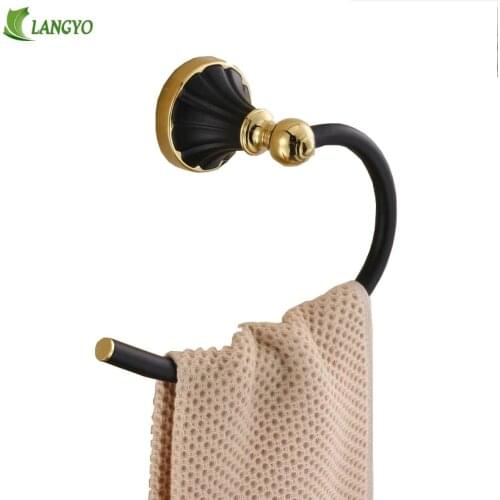 Luxury quality Black/Golden Wall Mounted Zinc-Alloy Toilet Towel Ring Bath Towel Holder Bathroom Accessories Bath Hardware