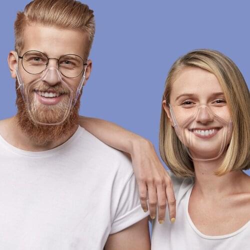 2021 New HD Clear Face Mask Reusable Transparent Visible Lip Language Face PC Durable Mouth Shield PET Plastic Mouth