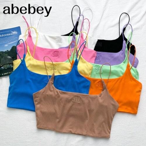 2021 New Summer Fashion All-match candy color Cami Vest embroidery letter Solid Bottoming Cami Vest Top