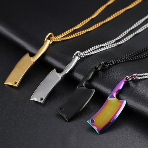 New High Polished Stainless Steel Kitchen Knife Pendant Chef Necklace Jewish Gifts for Women and Men Gold Black Color