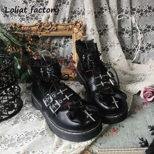 Gothic Lolita dark black Cosplay big head shoes dark Cross Shoes round head single shoes Harajuku cross jk uniform student shoes