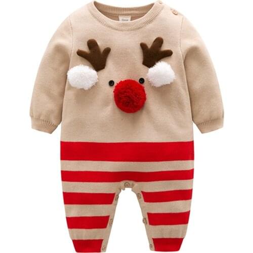 Christmas Deer Autumn Winter Newborn Baby Boys Girls Long Sleeve Knit Rompers Clothes Baby Toddler Boys Girls Jumpsuits