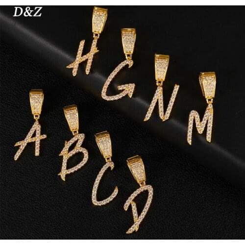 D&Z New A-Z Brush Font Single Letter Necklaces & Pendant Charm For Men/Women Gold Color Hip Hop Jewelry With 24Inch Rope chain