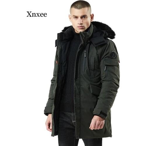 Fur Collar Parka Mens Winter Down Jacket Cotton-Padded Parkas Long Thick Jacket Coat Male Fashion Casual Coats Size Clothing