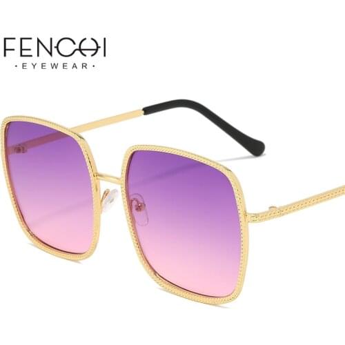 FENCHI Pink Women Sunglasses Brand 2020 Retro Gradual Chain Frame Square Sun Glasses Driving Eyewear Female Oculos De Sol