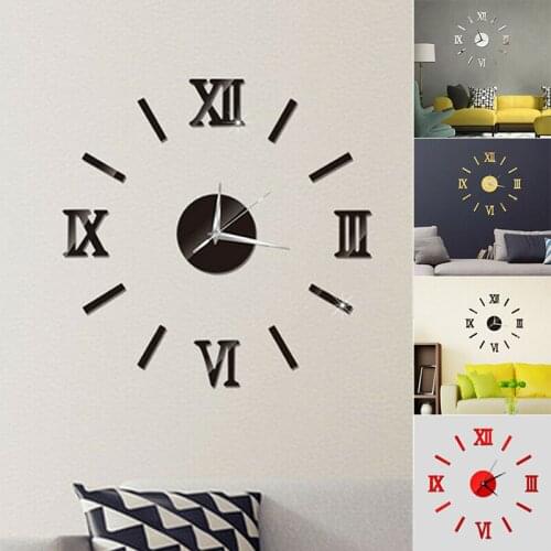 Modern DIY Wall Clock 3D Mirror Surface Sticker Home Decor Art Giant Wall Clock Watch With Roman Numerals Big Clock Dropship