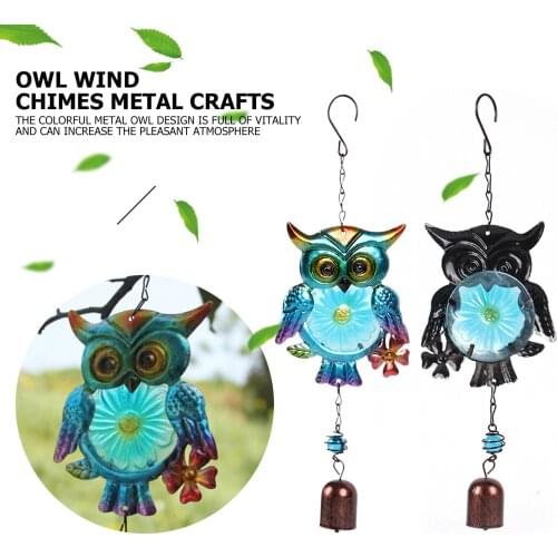 Owl Windchimes Animal Wind Bells Hanging Ornament Iron Glass Hand-painted Vintage Owl Pendants Crafts for Home Garden Decoration