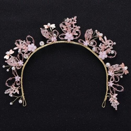 Vintage Handmade Wedding Tiara Hairband Gold Crystal Pearl Flower Bridal Headpiece Princess Wedding Hair Accessories Jewelry