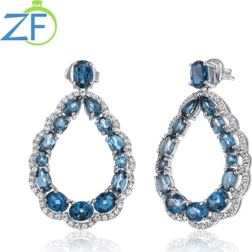 GZ ZONGFA Latest Fashion Natural London Blue Topaz Party Jewelry Big Drop Earrings Women