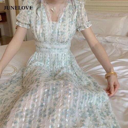 New Fashion Summer Chiffon Dress High Quality Bright Silk Sexy Short Sleeve Vintage Patchwork Lace Midi Dress Boho Vestidos 2021
