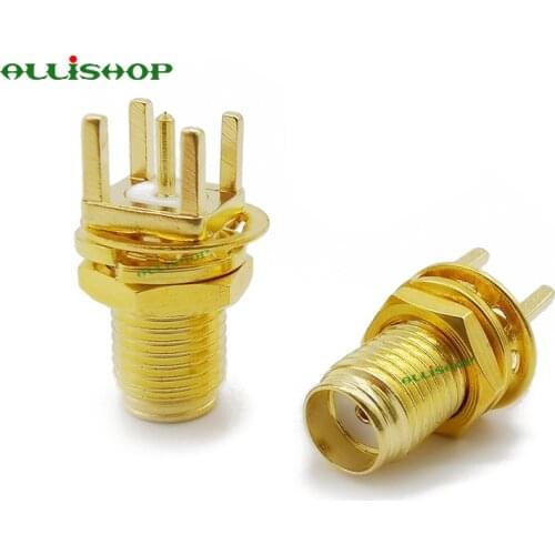 1Pcs SMA Female Nut Bulkhead Connectors Center Solder with PCB Mount RF Connector Vertical Thru Hole Goldplated