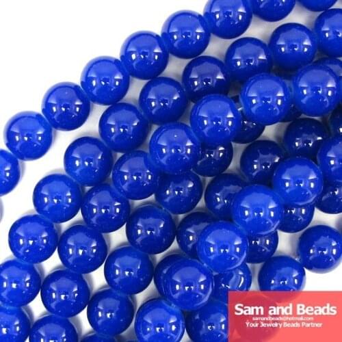 10mm Dark Blue Round Glass Loose Beads for Jewelry Making Approx 80pcs Beads Per Strand Free Shipping
