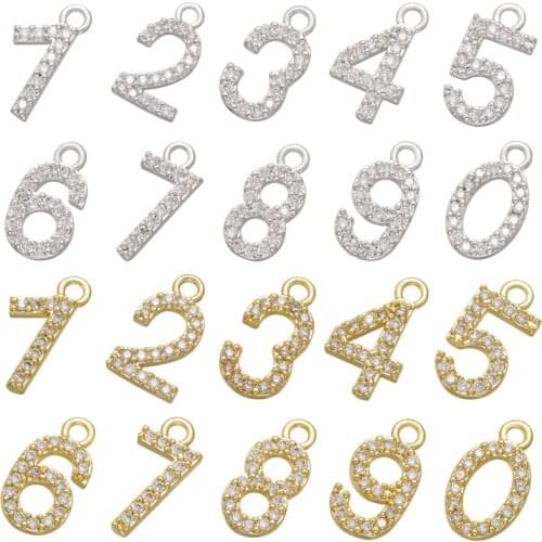 10 pcs/set Classic Mirco Pave CZ Custom Lucky Number Charm Gold Color Small Copper 0123456789 Charm Pendant Original DIY Jewelry