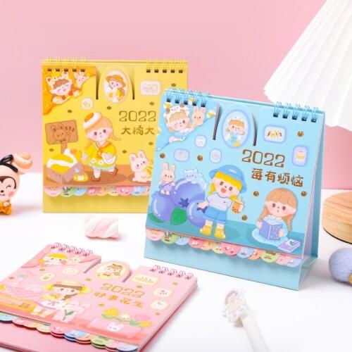 2022 Year Cute Walnut Girl Series Desktop Calendar DIY Cartoon Dual Daily Schedule Table Planner 2021.7-2022.12