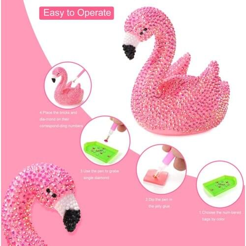 3D DIY Applique Daimond Pink Bird Kits Mosaic Diamond Art Cross Stitch Crafts for Home Decoration Birthday Chrismtas Gifts