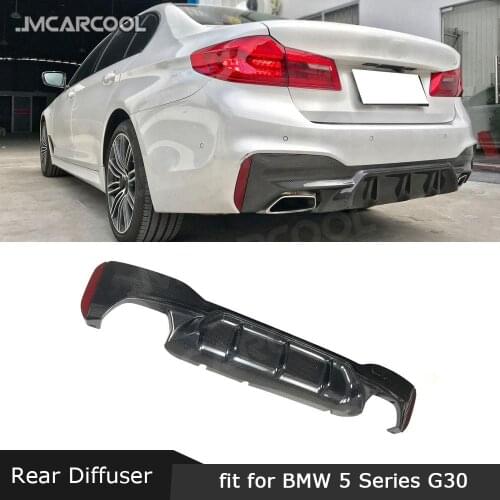 For BMW 5 Series G30 G31 G38 M-Tech M Sport 2017 2018 2019 Rear Lip Diffuser With Red Reflector Carbon Fiber Bumper Guard